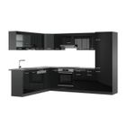 Cuisine en angle R-Line, 227 x 287 cm sans plan de travail, Noir brillant/Anthracite, Vicco