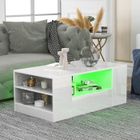 EKASN Table basse contemporaine avec LED 2 tiroirs et 2 étagères scandinave BLANC 95 x 53 x 37cm