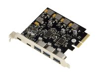 Carte contrôleur PCIe 5 Ports USB 3.1 10G 3 ports type A et 2 ports type C auto-alimentée high power. Chipset VIA VL820 et ASM3142
