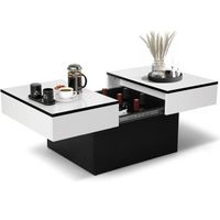 VOWNER - Table Basse - Bureau Extensible - avec 2 Espaces de Rangement- Finition Haute Brillance, 114 x 58 x 40 cm - Blanc