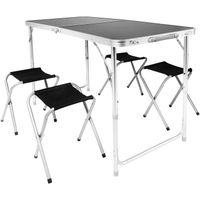 Table pliante - table de camping en aluminium pliable 120x60cm avec 4 tabourets de camping : noir