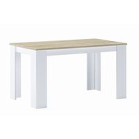 Table de salle à manger et séjour, rectangulaire, chêne clair et blanc, 138x80x75cm jusqu'à 6 convives, RF590