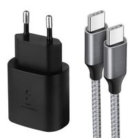 Chargeur USB-C 25W + Câble Nylon USB-C vers USB-C Gris 1M pour Samsung Galaxy A32 4G-5G A34 A33 A54 A53 A52 4G-5G A52s