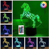Lampe 3D Motif cheval veilleuse,Lampe LED USB Veilleuse Illusion, 16 Couleurs Changeantes avec Télécommande