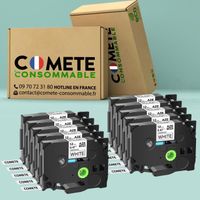 Comète Consommable® PACK X 10 RUBANS Cassettes Compatibles PREMIUM Brother - TZe231 / TZe-231 - P-Touch noir sur blanc