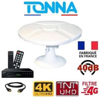 ANTENNE CAMPING CAR 40dB TNT HD OMNI TONNA + Récepteur TNT HD DVB-T2 SEDEA SNT-2002-HD + Câble HDMI