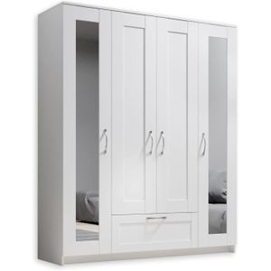 ARMOIRE DE CHAMBRE Armoire avec porte miroir, Blanc Armoire polyvalente 4 portes pour votre chambre à coucher 157 x 191 x 51 cm.[Q76]