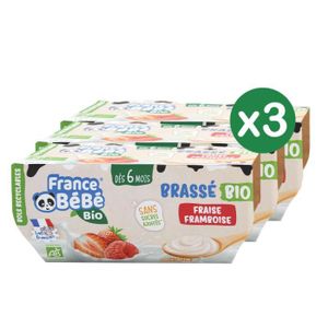 DESSERT LACTÉ FRANCE BéBé BIO - Brassés Fraise Framboise pour Bébé - Laitage dès 6 mois- Lot 3 x (4x100g)