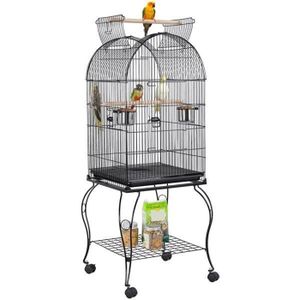 PAWHUT PawHut Cage à Oiseaux Portable avec 4 Mangeoires et 4 Perchoirs  Pratique 81 x 48 x 163 cm Noir et Gris pas cher 