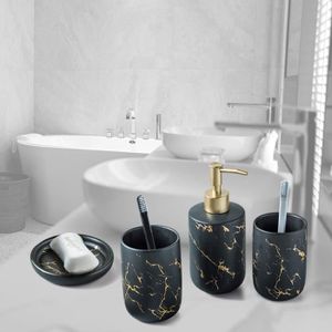 SET ACCESSOIRES Gobelet salle de bain, Ensemble d'accessoires de salle de bain en céramique, motif marbre Accessoire set salle de bain - 4 pcs