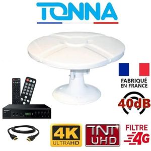 ANTENNE RATEAU ANTENNE CAMPING CAR 40dB TNT HD OMNI TONNA + Récepteur TNT HD DVB-T2 SEDEA SNT-2002-HD + Câble HDMI