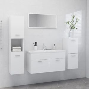 SALLE DE BAIN COMPLETE vidaXL Ensemble de meubles de salle de bain Blanc Aggloméré, Blanc, acrylique, céramique