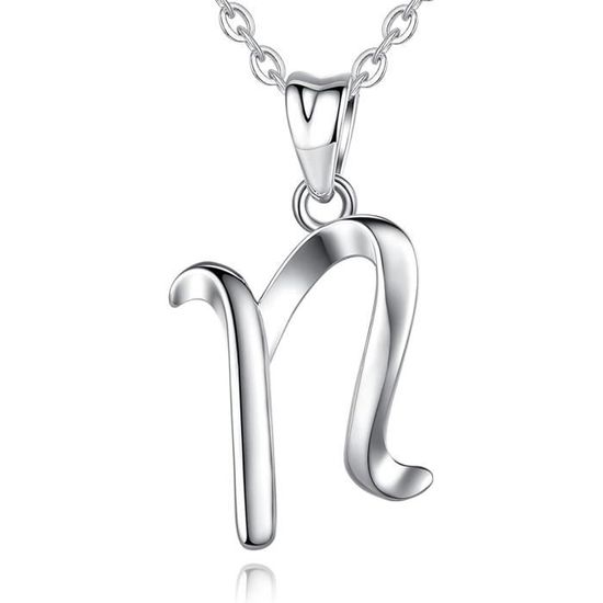 Collier Pendentif Alphabet En Acier Inoxydable - Chaîne 50 Cm - SKCESS - Cadeau Élégant Pour Femme/Homme - 2