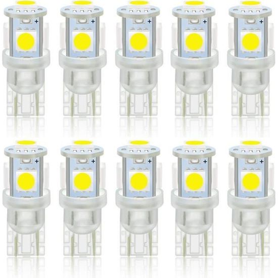 Pack 10 Ampoules|Premium T10 Led|Intérieur, Plaque Immatriculation, Feu Position