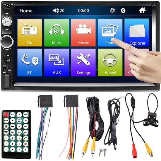 Autoradio avec Bluetooth - 2 Din 7 Zoll Auto Radio avec Écran Tactile -  Lien Miroir/AUX/USB/FM/TF Karte/SWC + Caméra De Recul