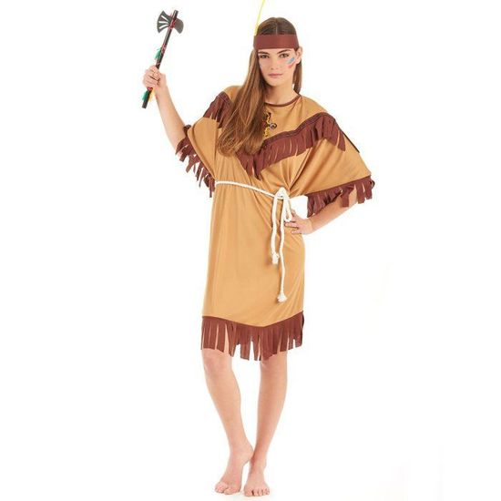Déguisement Indienne Fille - Robe Marron Et Turquoise, Bandeau