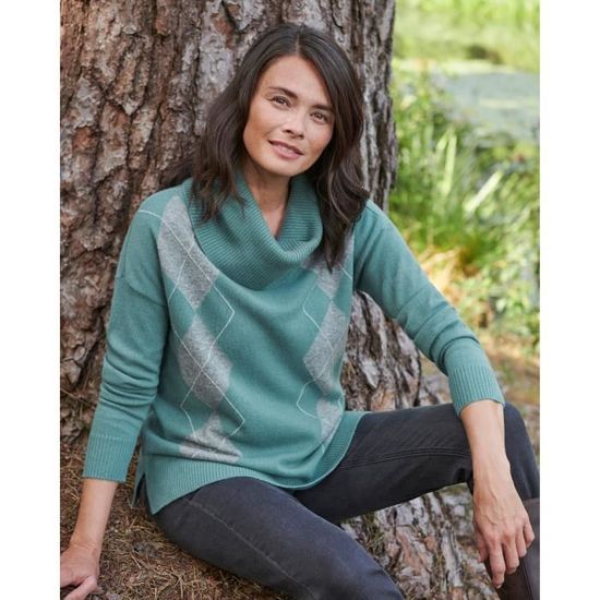 WoolOvers Pull Col Benitier Manches Longues Femme Vert Cdiscount Pret a Porter