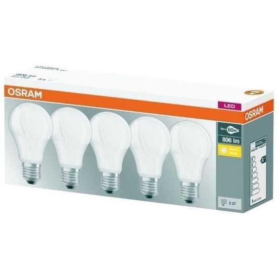 OSRAM - LED standard dépolie 9W E27 - Lot de 5