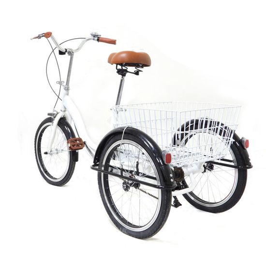 20" Tricycle une vitesse vélo à 3 Roues Adulte Tricycle avec Panier Blanche