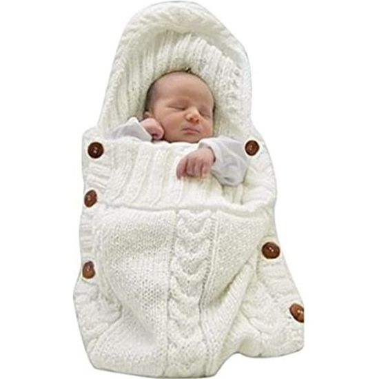 XJYDNCG Gigoteuse bébé-Nouveau-né-Enveloppez la couverture d'emmaillotage en tricot-(0-6 mois)-blanche