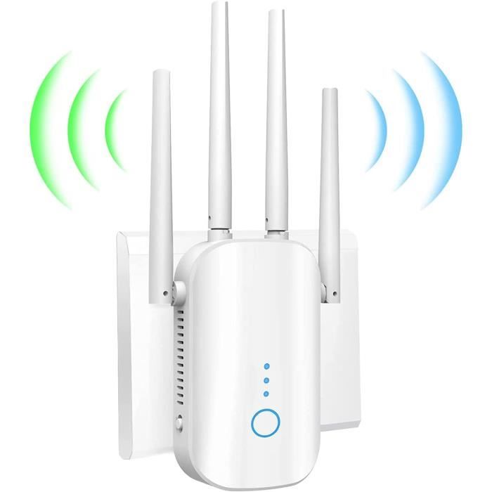 Cluvox Répéteur WiFi 1200Mbps - Amplificateur Bi-Bande 5GHz + 2.4GHz Avec 4 Antennes, Modes Répéteur/Routeur/AP, Idéal Maison & Bureau