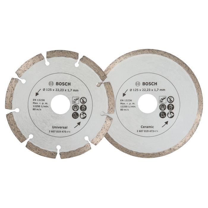Disques diamants BOSCH pour carrelage et matériaux de construction - 2 disques Ø 125mm