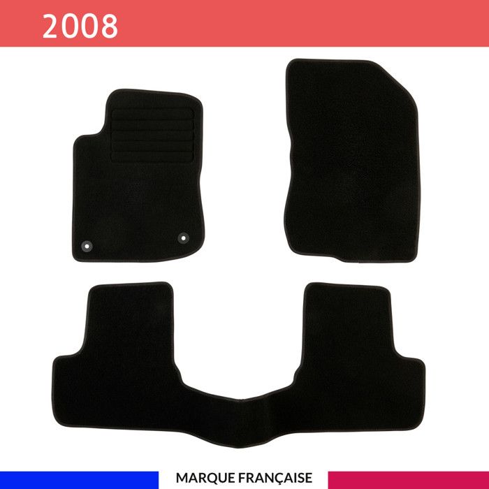Tapis de sol voiture - Sur mesure pour PEUGEOT 2008 (04/2013-12/2019) Antidérapant - 3 pièces : Protection arrière - Moquette