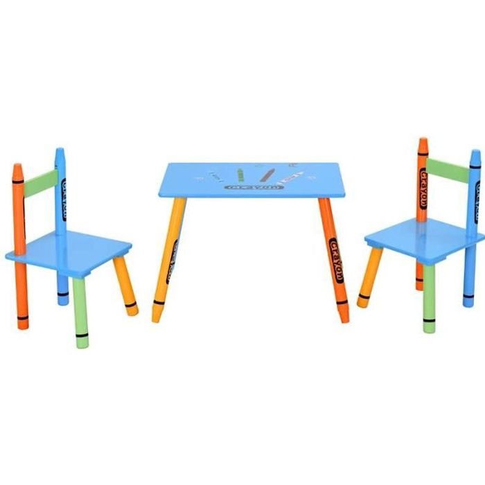 Giantex Ensemble 1 Table et 2 Chaises pour Enfants, Forme de Crayon, Multicolore, Table et Chaises Polyvalentes, Jouer, et Manger