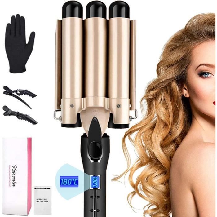 Fer à Boucler, 3 Barils Fer à Onduler Fer à Friser Céramique, Bigoudis pour Cheveux Long/Courts pour Femme