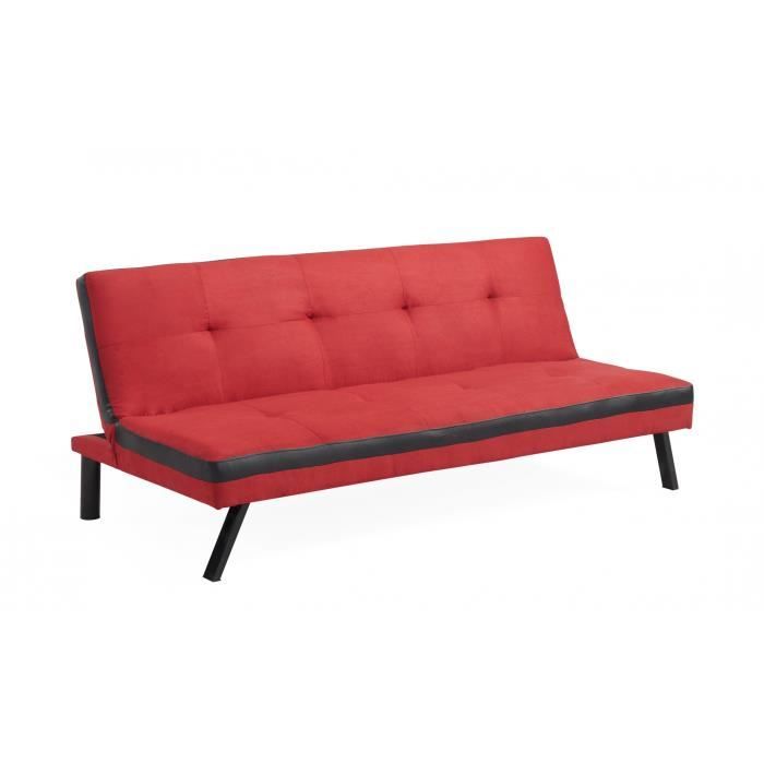 Banquette clic clac 3 places rouge et noir couchage 2 personnes