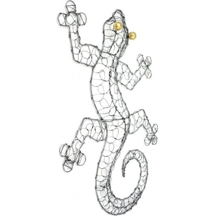Gecko Margouillat décoration murale en fer forgé 50cm Argenté