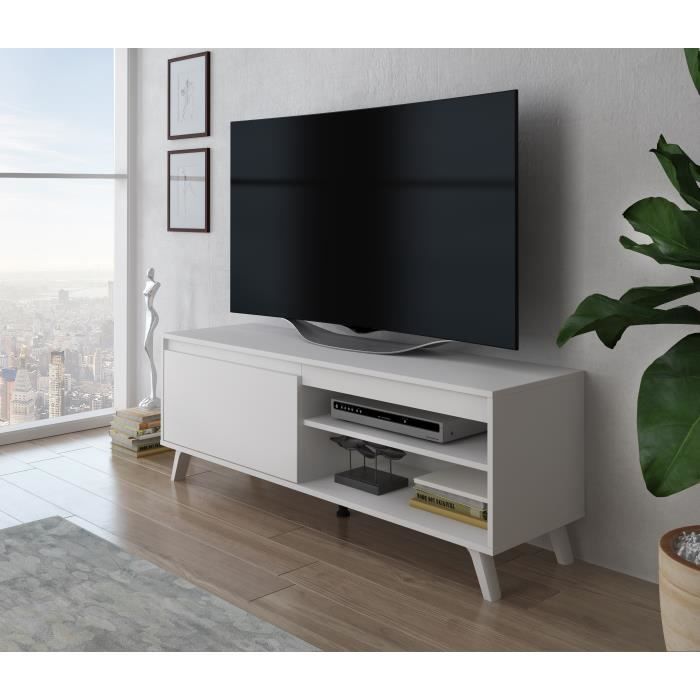 Furnix meuble tv élégant Darsi 140 cm blanc