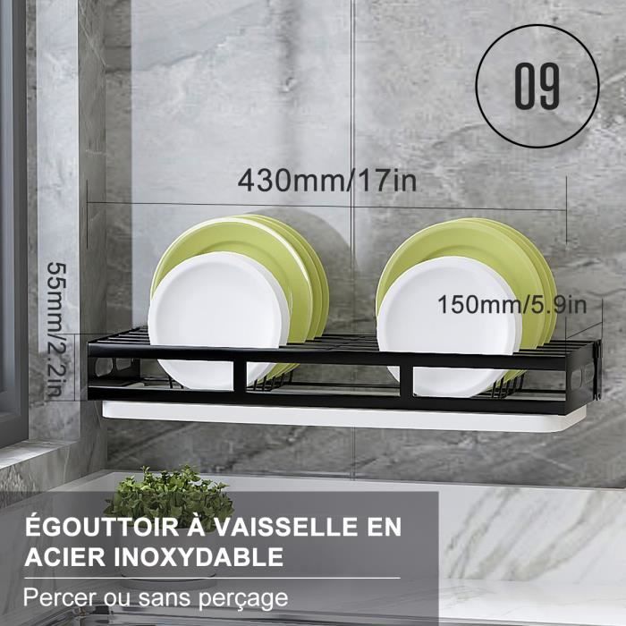 Egouttoir à vaisselle Étagère murale cuisine rangement pour Couverts Porte-Couverts plats Support de Planche à découper