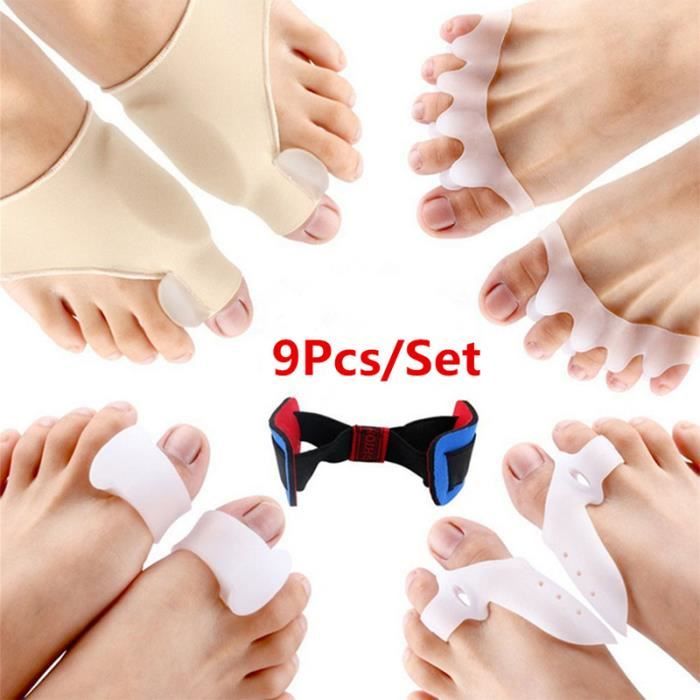 9 pcs - set correction orthopédique de Bunion pédicure chaussettes silicone Hallux Valgus Correcteur accolades orteils paquet coloré