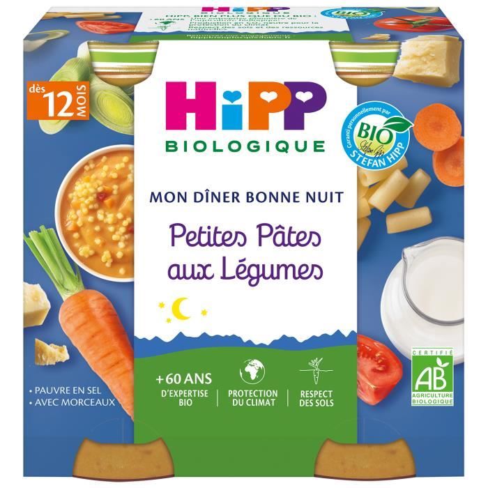 Hipp Bio Mon Dîner Bonne Nuit Bol Petites Pâtes aux Légumes +12m 2 x 250g