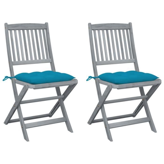 BEL Chaises pliables d'extérieur 2 pcs avec coussins Bois d'acacia # 4