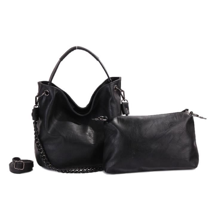 Sac zippé porté épaule avec poche intérieur détachage - Ines Delaure - Couleur:Noir