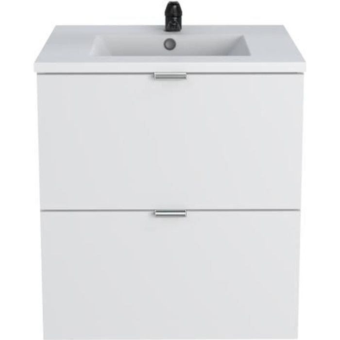 Meuble sous-vasque 2 tiroirs MALAGA 60 cm + vasque / Blanc
