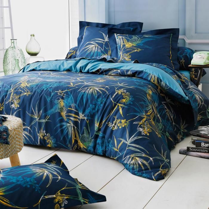 Coton Lavee Bleu Lot 2 oreillers carrés naturels en plumes de canard. deco inspiration
