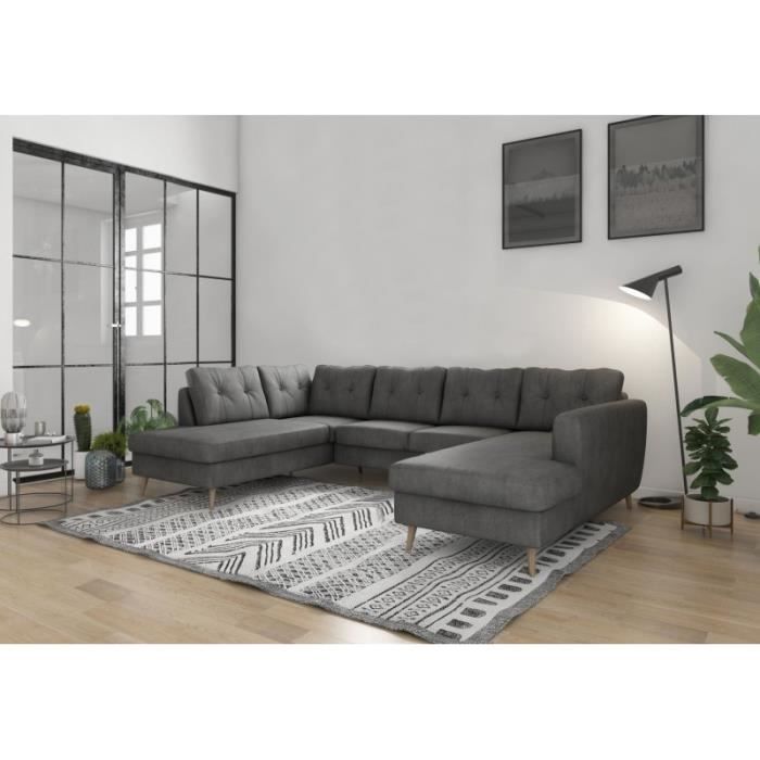Canapé panoramique angle gauche gris foncé Scandinave NOLAN