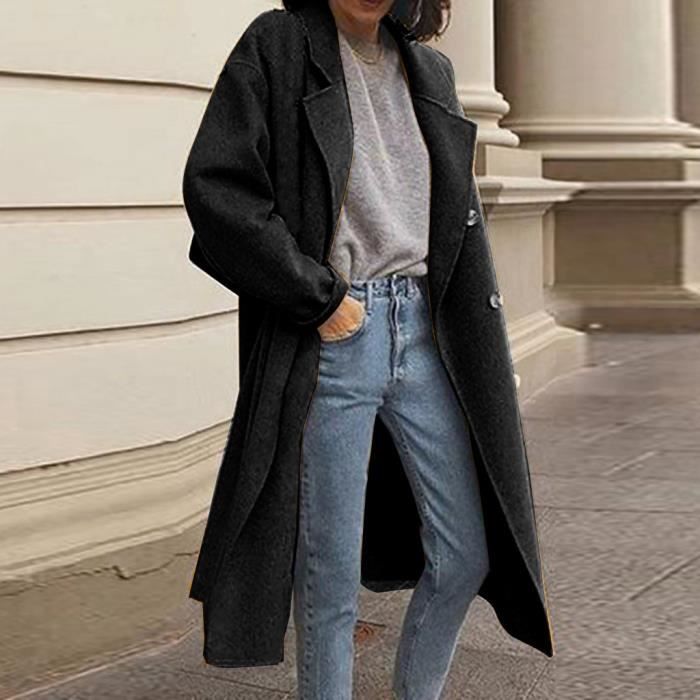 Mode femmes solide trench-coat coupe-vent veste manteau double boutonnage pardessus YQX200915499BKL4