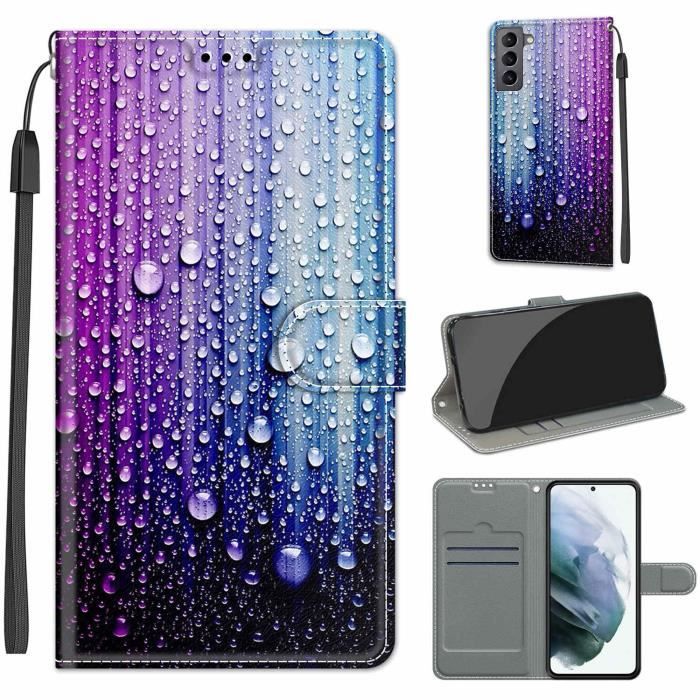 élégant Housse Etui Samsung Galaxy S22, Housse Etui en Cuir PU avec de Cartes (Gouttes d'eau) GAN
