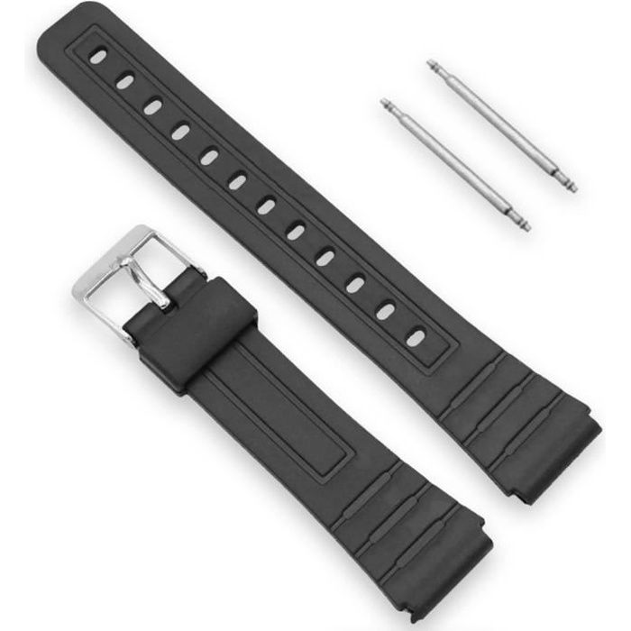 OCIODUAL Bracelet Réglable pour Montre Casio F-91 de 18 mm Noir en Résine Plastique Boucle en Métal avec Pins F91 Noir