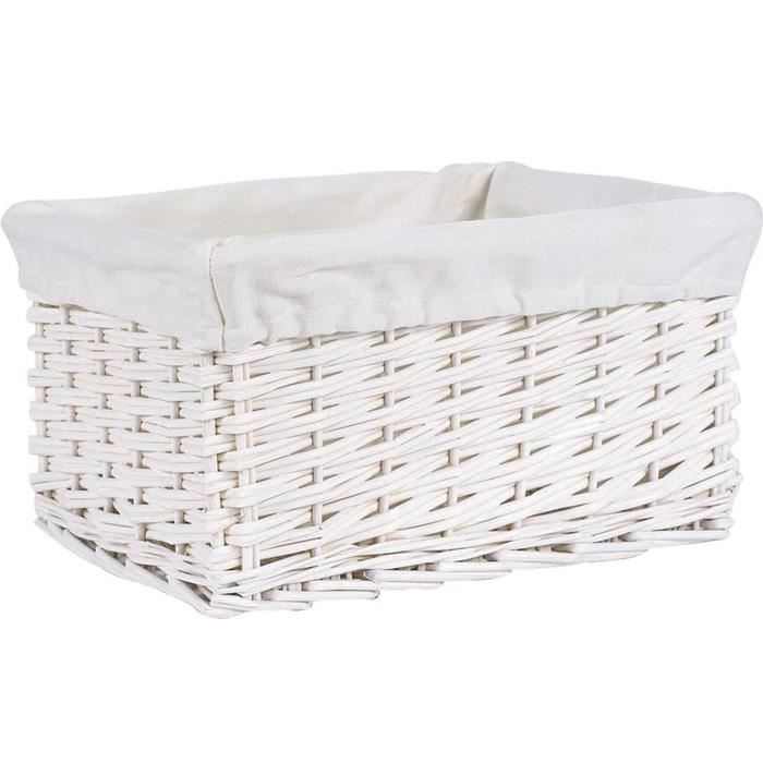 Panier de rangement en osier laqué blanc - Dim : 34 x 26 x 18 cm