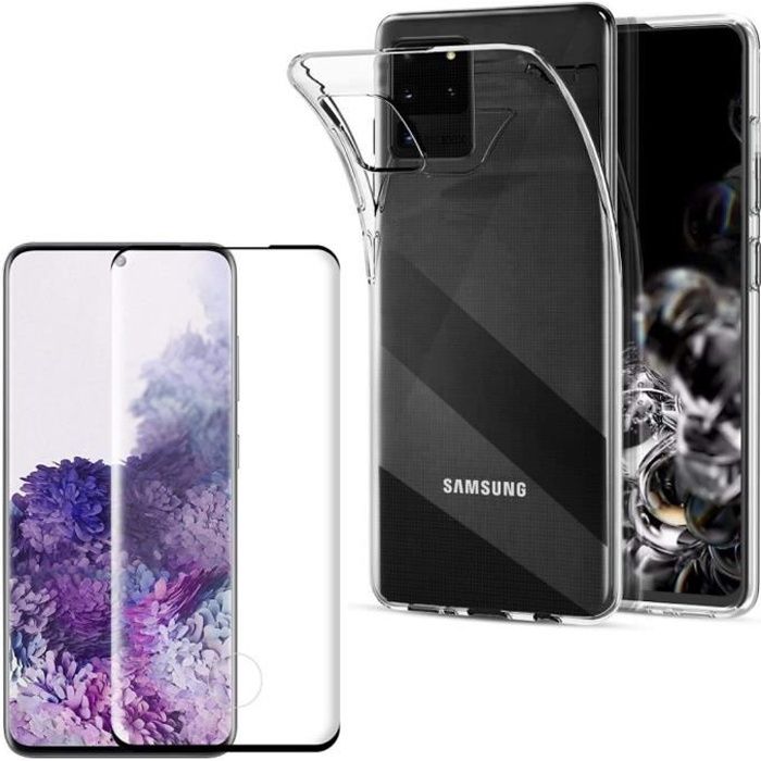 Coque pour Samsung Galaxy S20 ULTRA + Verre Trempe Bord Noir - Protection Silicone Souple Film Vitre Protection Ecran Phonillico®