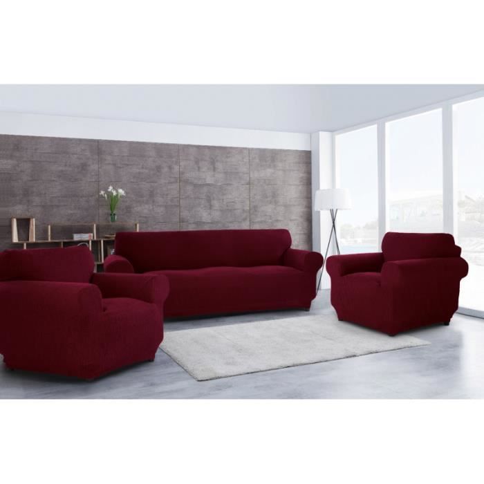 Housse de canapé 3 place + 2 housse fauteuil - Bordeaux