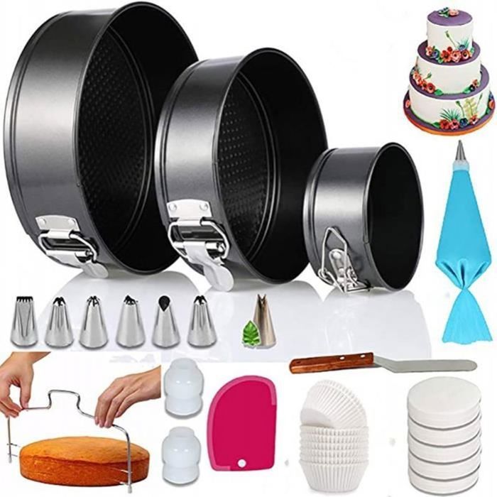 Set De 4 Moules à Charnière Antiadhésifs - 11cm, 18cm, 23cm, 26cm | Acier Inoxydable | Fond Amovible