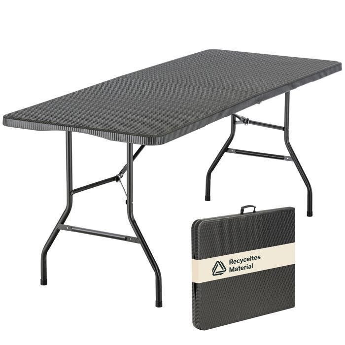 Table De Camping Pliable 180x70x74 Cm - Table Extérieur Jardin Avec Poignée De Transport - 4
