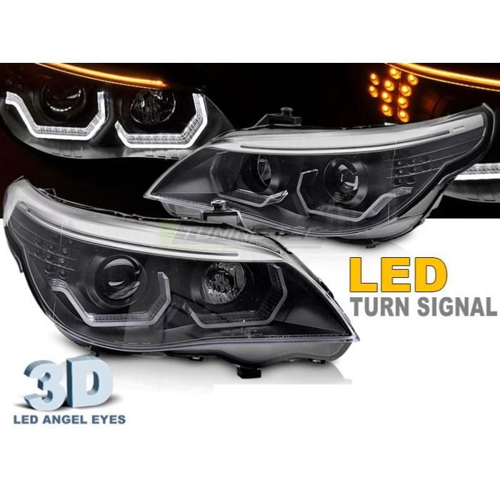 Paire de feux phares BMW serie 5 E60 /E61 03-07 Angel eyes led 3D Noir-40160229