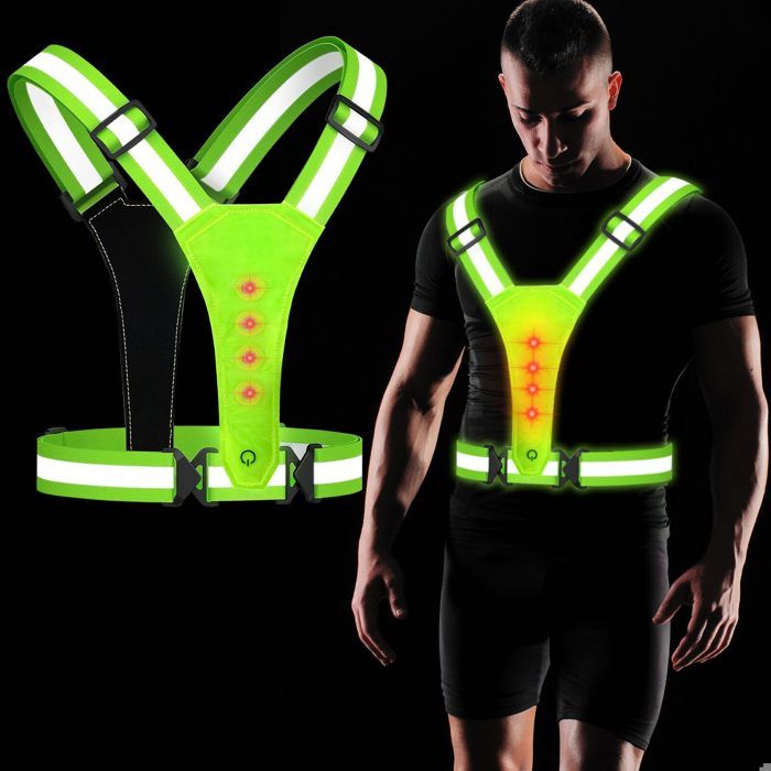 LED Gilet Reflechissant Velo Gilet Velo Clignotant Gilet Lumineux Vélo et Course à Pied Jogging avec Ceinture Réflectrice